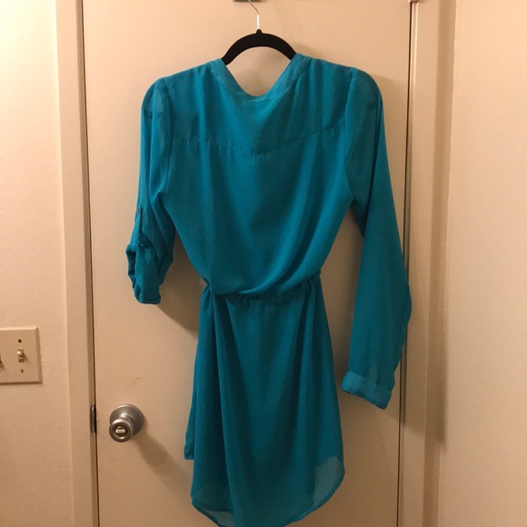 turquoise drawstring chiffon dress - Picture 2 of 2